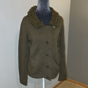 GAP Dark Olive Wool Military Style Sweater With Boucle Collar -‎ Size Medium